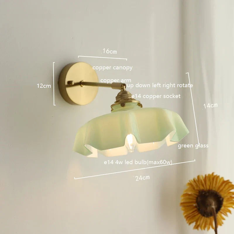 Axyaa Pink Glass LED Wall Sconce E14 Copper Socket Modern Nordic Bedroom Living Room Wall Lamp