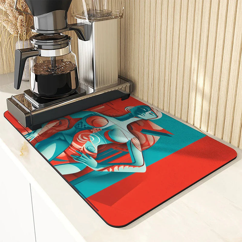 Axyaa Artistic Dry Coffee Absorbent Dish Mat - Table Cup Drying Mats