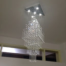 Axyaa Modern Crystal Chandelier for Living Room, Square Base Columnar Hanging Light Fixture for Staircase and Loft