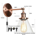 Axyaa Clear Glass Iron LED Wall Lamp Stair Light Fixture Vintage Industrial Plug-In Bedside