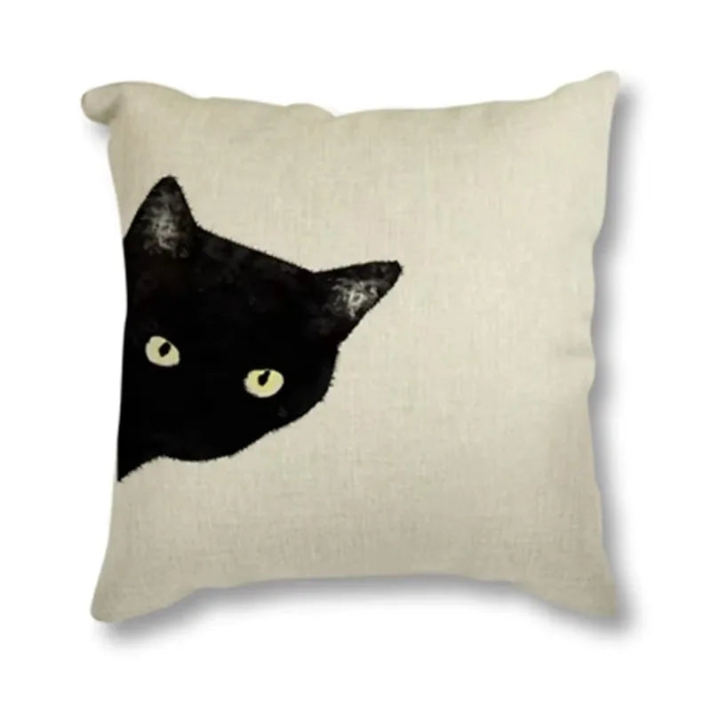 Black Cat & Butterfly Print Linen Cushion Cover by Axyaa - 45x45CM