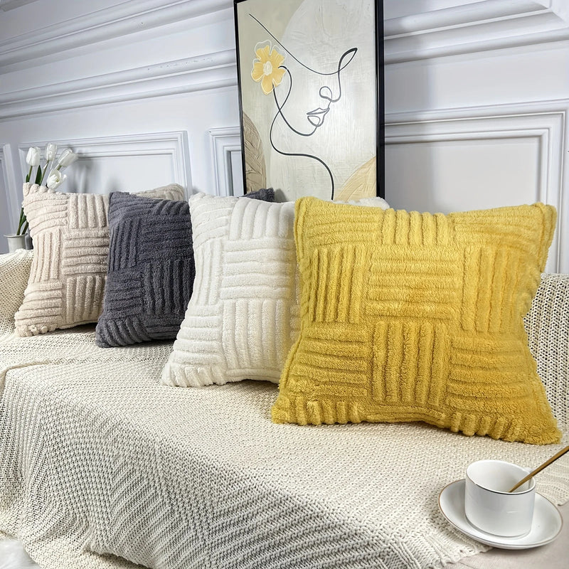 Axyaa Plush Cream White Throw Pillow Covers, Modern Farmhouse Couch Sofa Decor