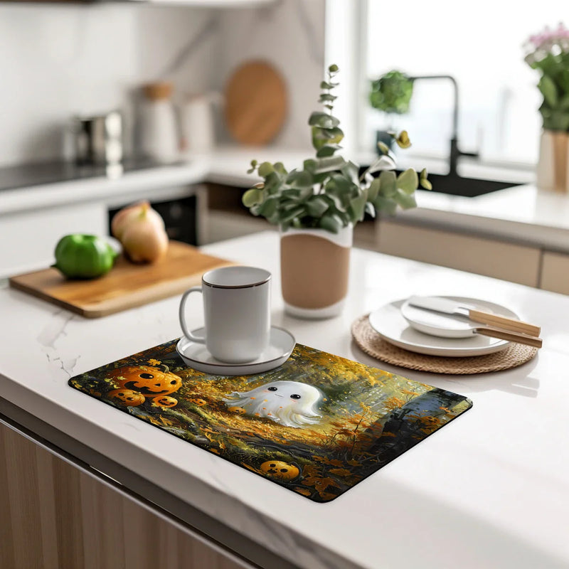 Axyaa Halloween Coffee Dish Mat: Absorbent & Anti-Slip Kitchen Draining Pad