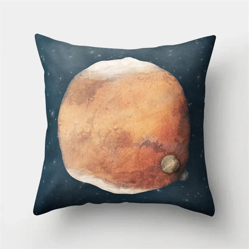 Axyaa Cartoon Star Astronaut Pillow Cover 45x45cm - Cute Moon Rocket Design.