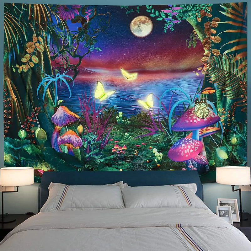 Axyaa Fluorescent Mushroom Luminous Tapestry for Interior Decoration