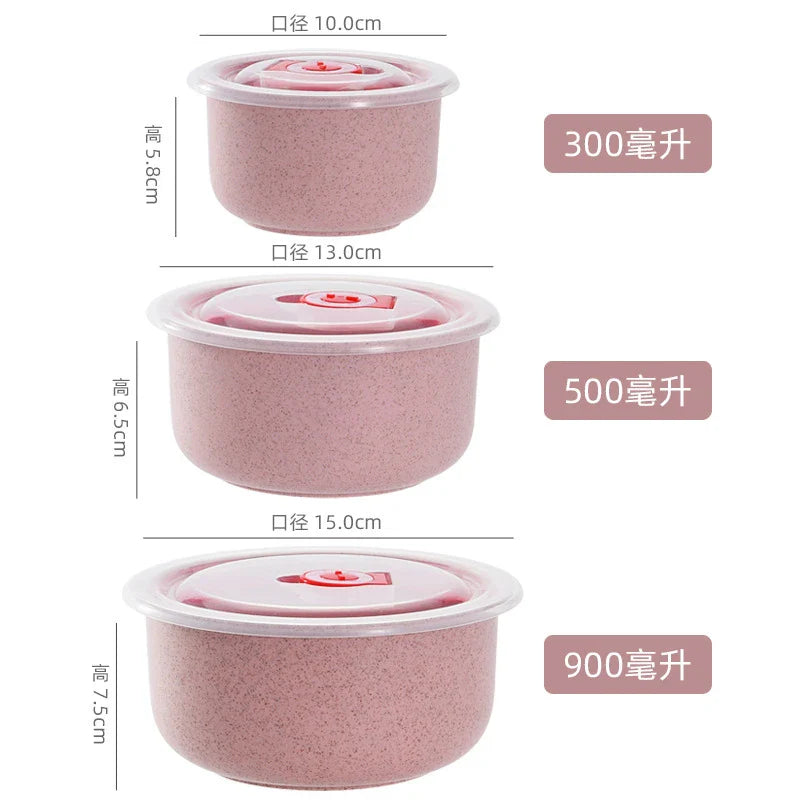 Axyaa Wheat Straw Fresh-Keeping Bowl Set with Lid - Microwaveable Round Lunch Box