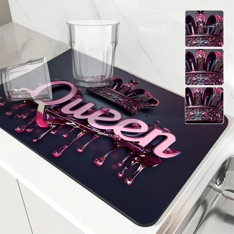 Axyaa Queen's Crown Kitchen Absorbent Mat - Antiskid & Quick Draining Dish Drying Mat
