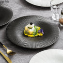 Axyaa Frosted Striped Ceramic Shallow Plate - Creative Tableware for Molecular Cooking