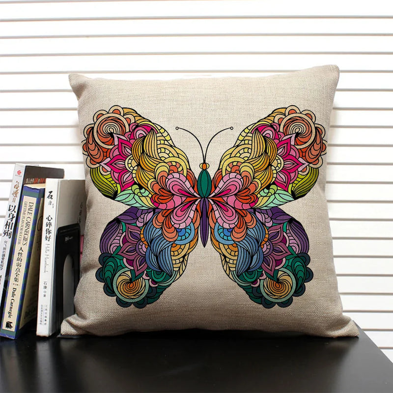Axyaa Butterfly Linen Cushion Cover - Home Decor Pillowcase for All Seasons