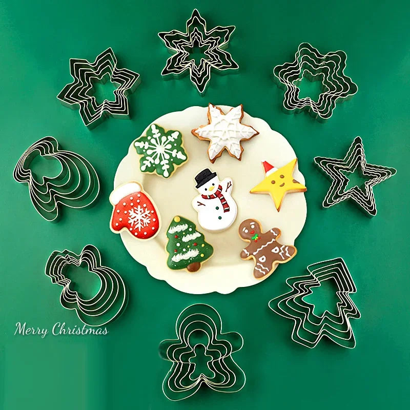 Axyaa Christmas Cookie Cutter Set - Stainless Steel Xmas Themed Biscuit Cutters
