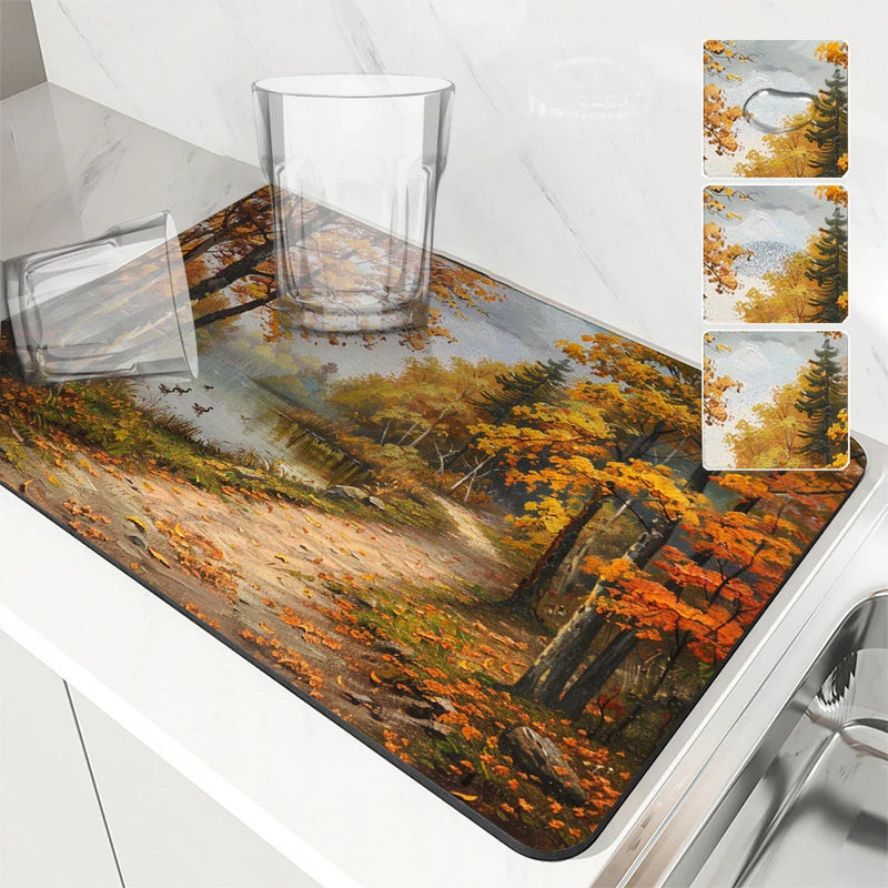 Axyaa Autumn Forest Landscape Absorbent Drying Mat