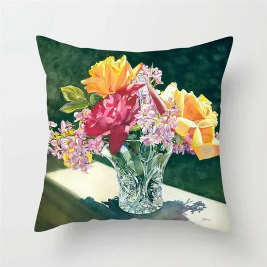 Axyaa Pink Floral Polyester Throw Pillow Cover 45X45cm