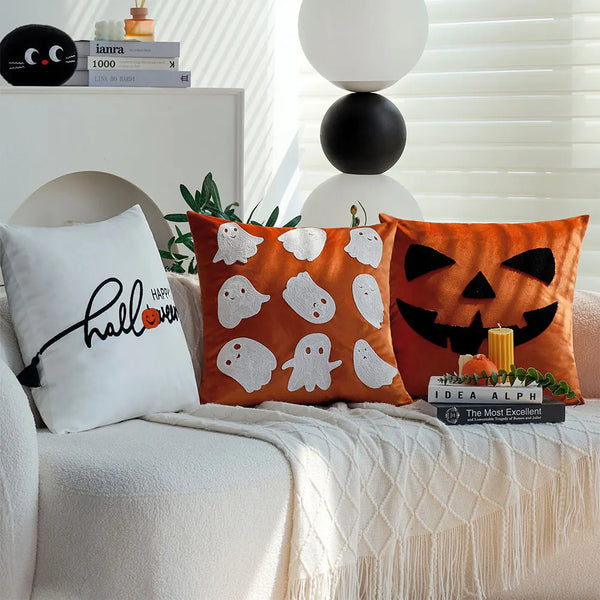 Axyaa Halloween Cartoon Embroidery Cushion Cover for Home Sofa Decor, 45x45 Square Pillowcase