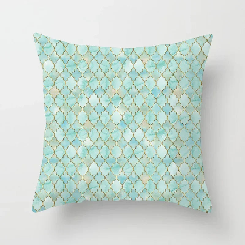 Light Blue Green Mint Geometric Print Boho Pillowcase Set by Axyaa