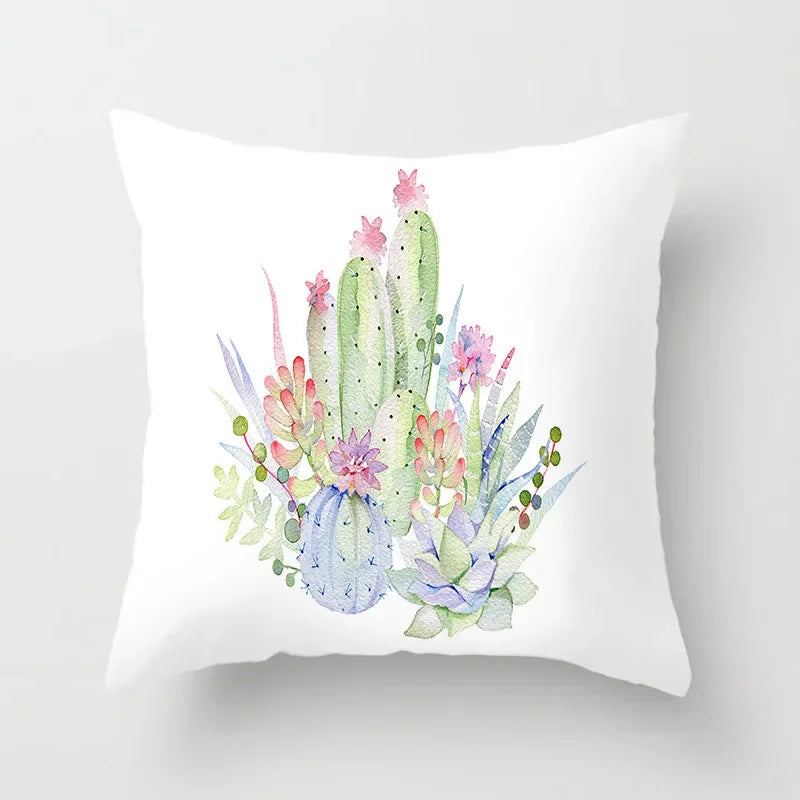 Tropical Cactus Succulent Plant Print Pillow Cover for Home Decor by Axyaa