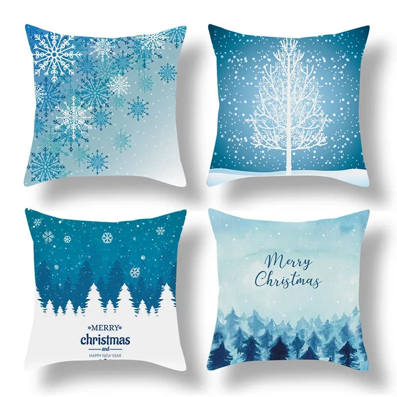 Axyaa Blue Ornament Pillowcase: Festive Home Decor Cushion Cover for Christmas & New Year
