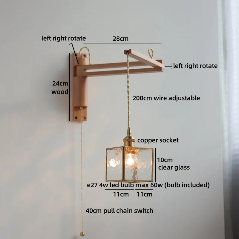 Axyaa Wabi Sabi LED Wall Light Mirror Glass Wood Modern Nordic Bedside Lamp