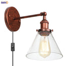 Axyaa Clear Glass Iron LED Wall Lamp Stair Light Fixture Vintage Industrial Plug-In Bedside