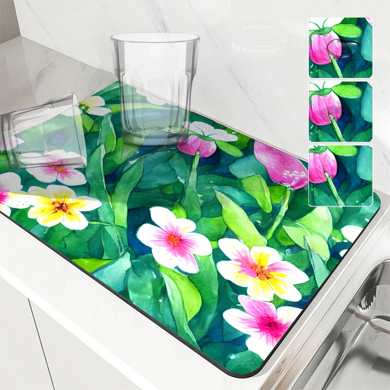 Axyaa Flower Drain Mat: Quick-Dry Absorbent Kitchen & Bathroom Pad