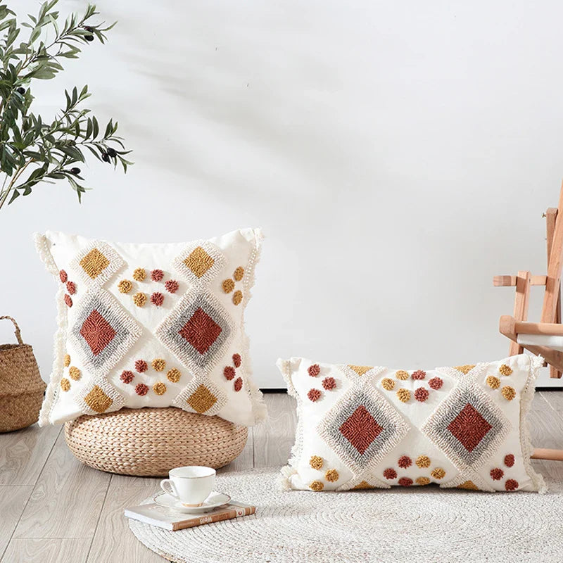 Axyaa Bohemian Tassel Tufted Cushion Cover for Home Decor