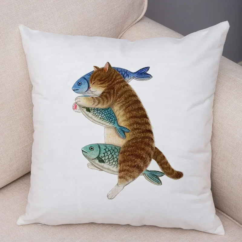 Axyaa Cartoon Cat Decorative Cushion Cover for Home, Sofa, Kids Room