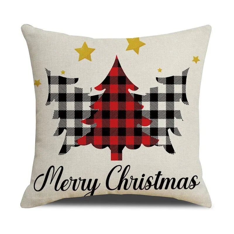 Axyaa Christmas Linen Print Throw Pillow Cover for Home Sofa, Living Room and Bedroom