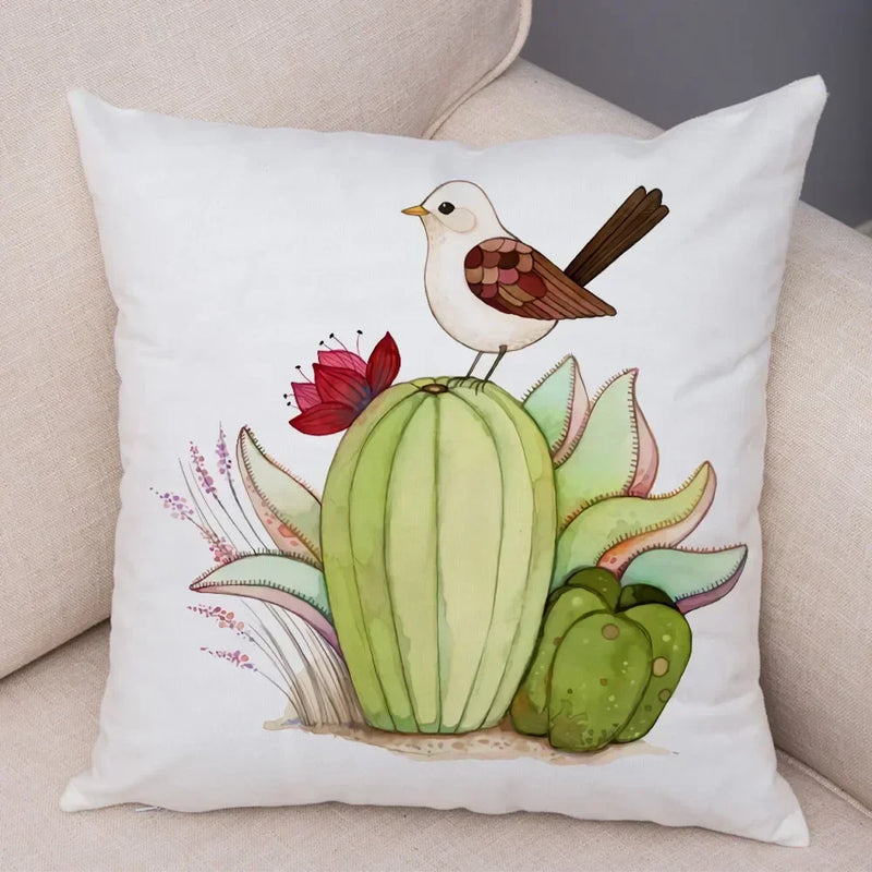 Axyaa Cartoon Parrot Pillowcase with Birds and Flowers 45x45cm