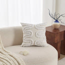 Cream Woven Tufted Pillowcase with Beige Tassel Embroidery by Axyaa