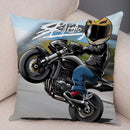 Axyaa Cartoon Motorcycle Pillowcase for Home, Sofa, Car - Polyester - Colorful Design