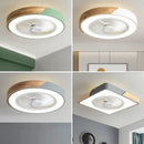 Axyaa Bladeless Remote Control Wood LED Ceiling Fan-Light, Modern Low Profile Square/Round Design