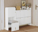 Axyaa 4-Drawer Shoe Cabinet with Hidden Stool & Adjustable Shelves