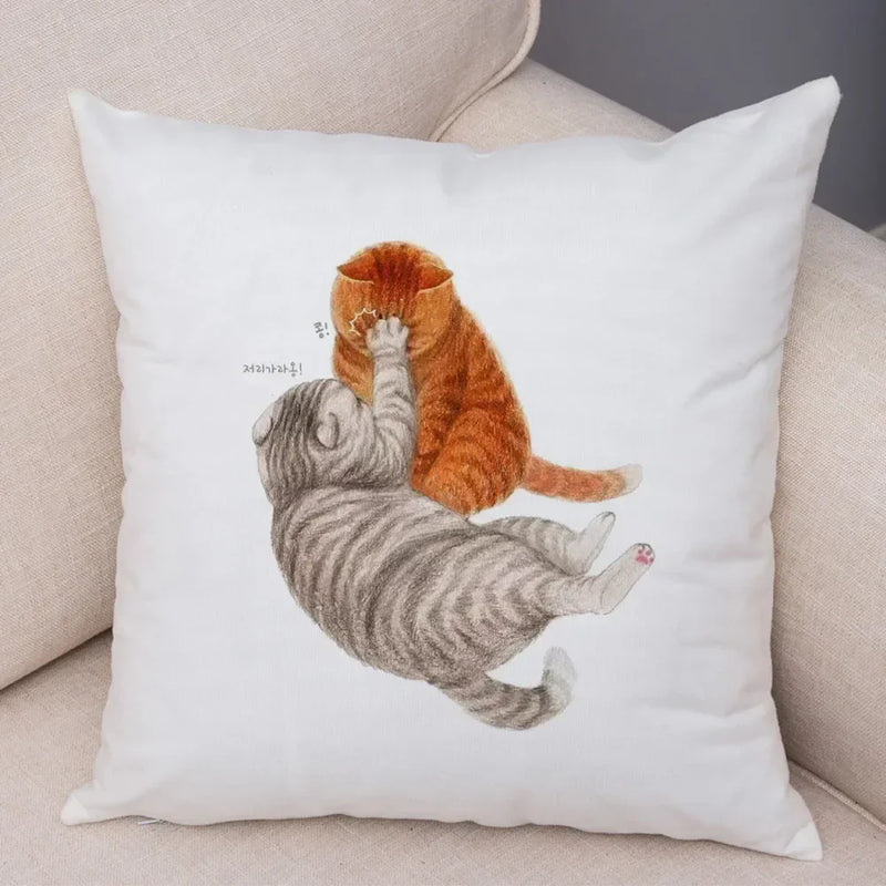 Axyaa Cartoon Cat Decorative Cushion Cover for Home, Sofa, Kids Room