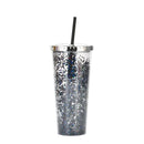 Axyaa Glitter Double Layer Sippy Cup, Large Capacity Reusable Coffee Milk Tea Cup