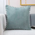 Axyaa Corduroy Pompom Cushion Cover for Sofa, 45x45 Thick Tripe Pillow