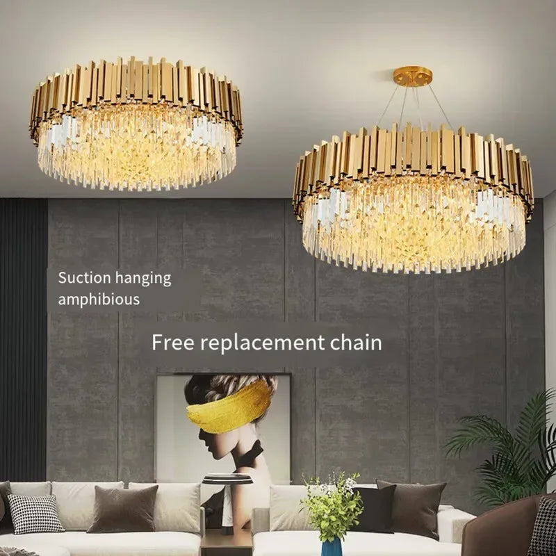 Axyaa Crystal LED Chandelier: Modern Art Deco Luxury Lighting for Dining Room