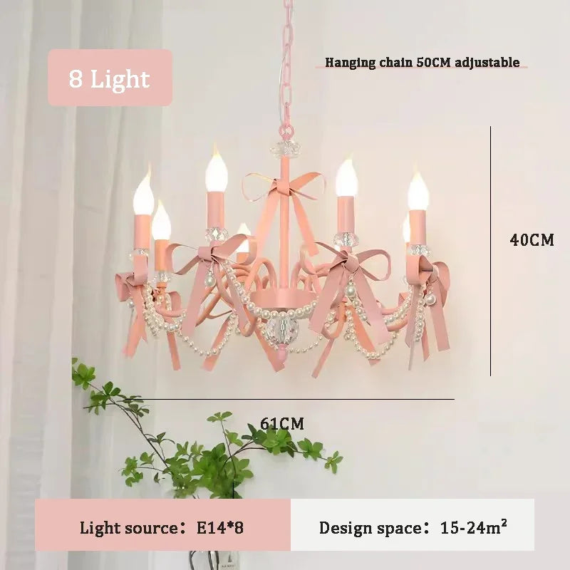 Axyaa Pink Chandelier Bow Pendant Lights for Romantic Home Decor