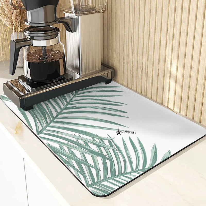 Axyaa Silicone Leaf Print Drying Mat & Coaster Set