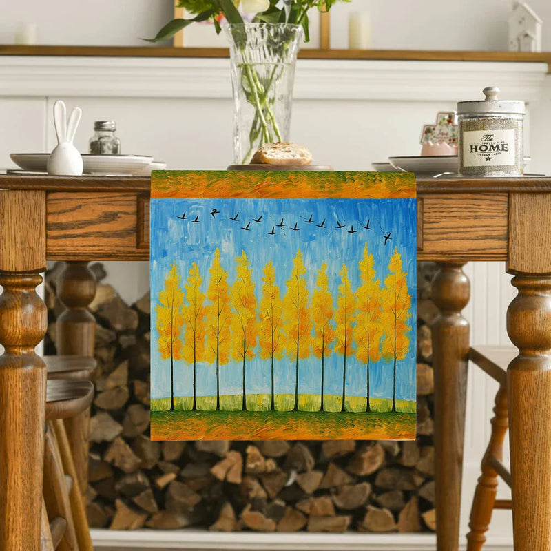 Axyaa Autumn Oil Painting Table Runner for Farmhouse Dining and Wedding Decor