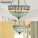 Axyaa Mediterranean Tiffany Glass Pendant Light Chandelier with LED Home Deco