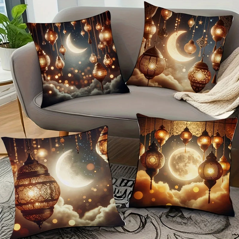 Axyaa Ramadan Pillow Cover: Fasting Lamp & Crescent Moon Design