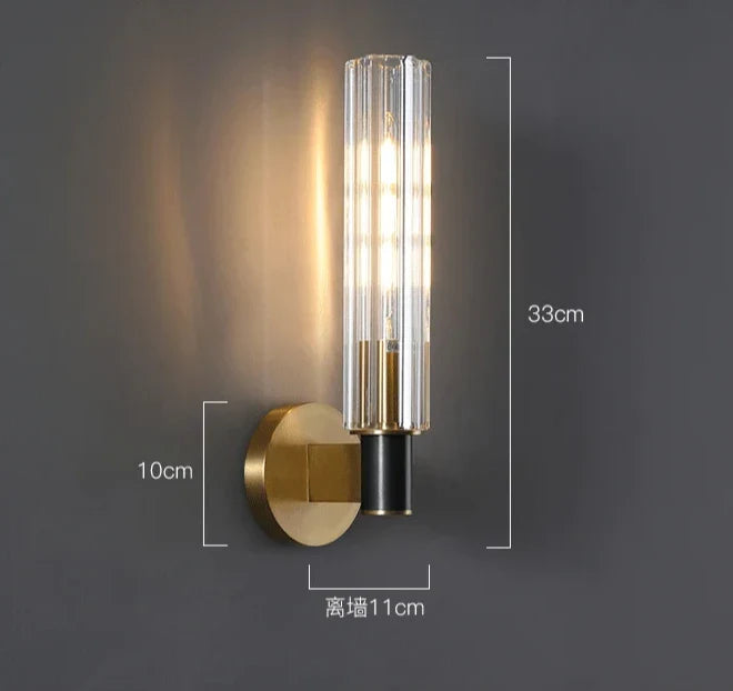 Axyaa Retro Nordic Iron LED Wall Lamp in Golden with Glass Background