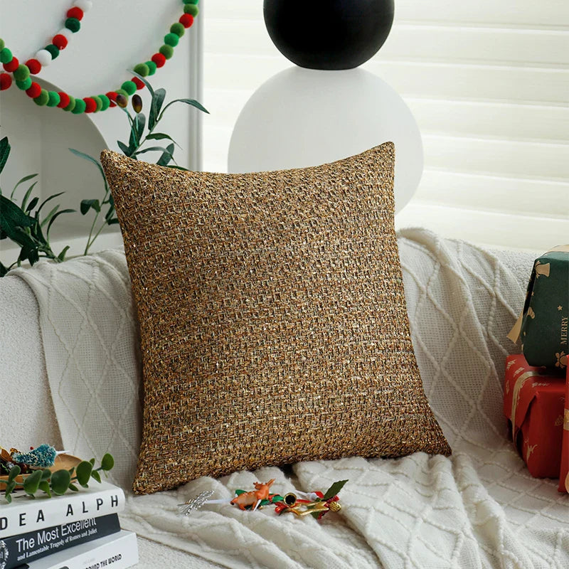 Axyaa Christmas Yarn-dyed Gold Wool Knitted Cushion Cover for Room Decoration