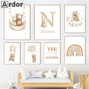 Axyaa Bear Hot Air Balloon Wall Art - Baby Nursery Prints, Boho Rainbow Sun Canvas