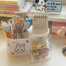 Axyaa Desktop Organizer Drawer, Transparent Plastic Multifunction Pen Holder Cute Design