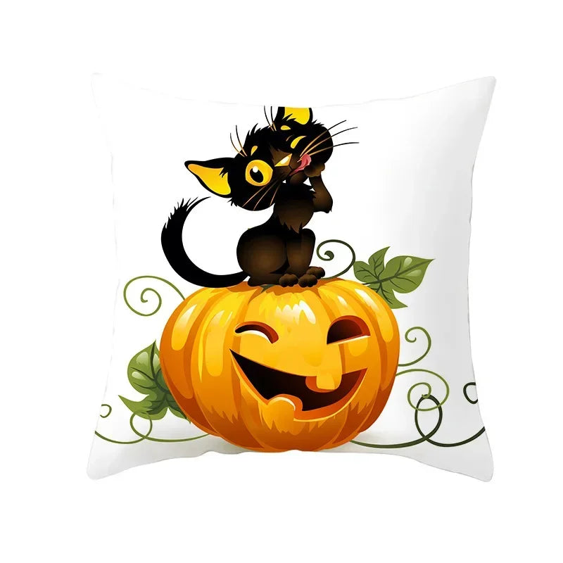 Axyaa Black Cat Pumpkin Cushion Cover 45x45 cm - Home Decor Funny Printed Pillow Case