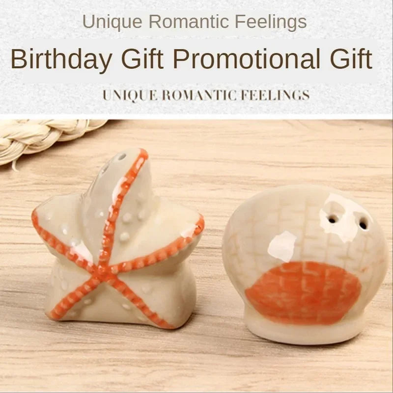 Axya Starfish Ceramic Seasoning Jar Set for Kitchen, Salt & Pepper Shaker Pair