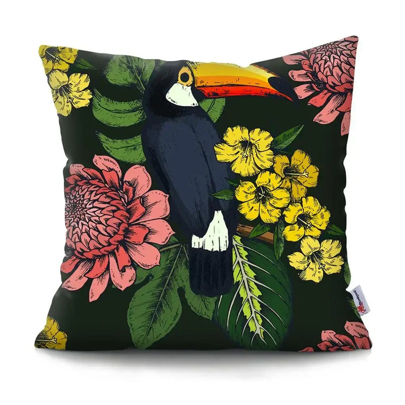 Axyaa Tropical Plant Parrot Decorative Pillow Cover - Flowers Sofa Cushion Case