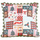 Axyaa Dutch Velvet Christmas Pillow Cover with Ruffles, Red and Green Print