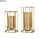 Axyaa Golden Bracket Glass Vase with Artificial Flowers in Modern Metal Frame