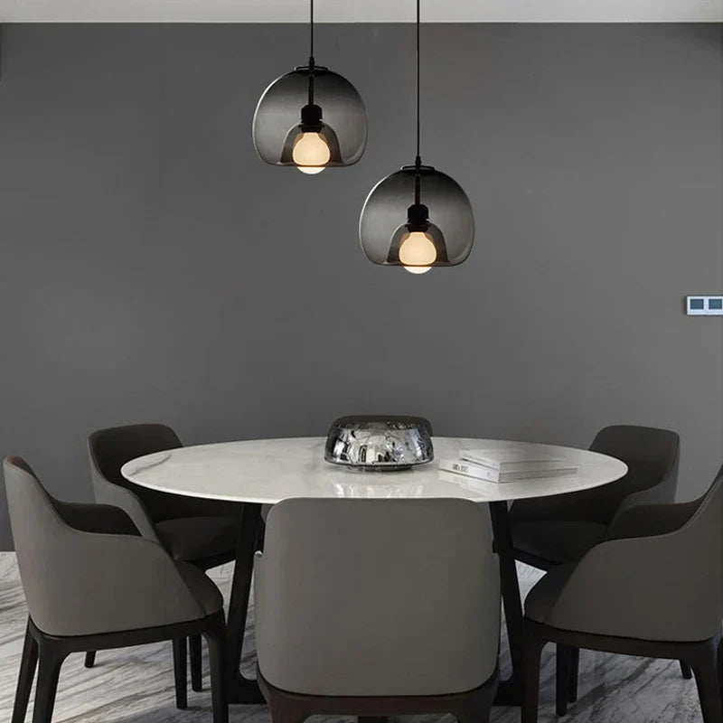 Axya Modern Round Glass Pendant Lamp for Restaurant with Concave Base